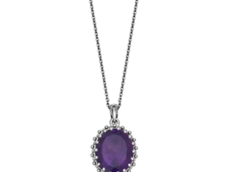 Sterling Silver Oval Amethyst Solitaire Necklace by Samuel B. Discount