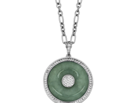 Sterling Silver Jade & White Topaz Medallion Drop Necklace by Samuel B. For Discount