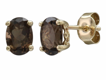 14K Yellow Gold 1.58ctw Oval Smoky Quartz Stud Earrings Online