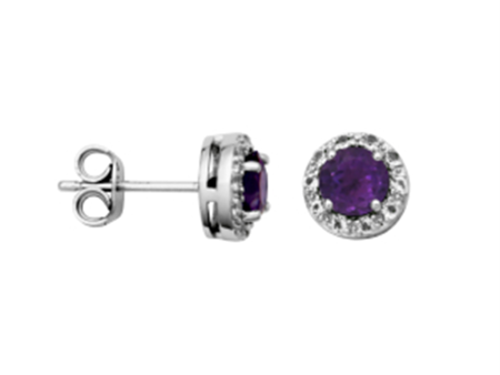 Sterling Silver African Amethyst & White Topaz Halo Stud Earrings by Samuel B. Discount