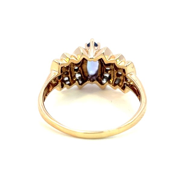 Estate 14K Yellow Gold Marquise Tanzanite & Diamond Multi Row Ring Cheap