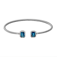 Sterling Silver Emerald Cut London Blue Topaz & White Topaz Cuff Bracelet by Samuel B. Discount