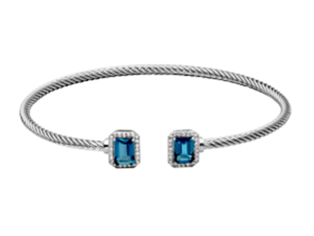 Sterling Silver Emerald Cut London Blue Topaz & White Topaz Cuff Bracelet by Samuel B. Discount