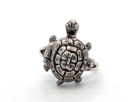 Estate Sterling Silver Locket Turtle Ring on Sale