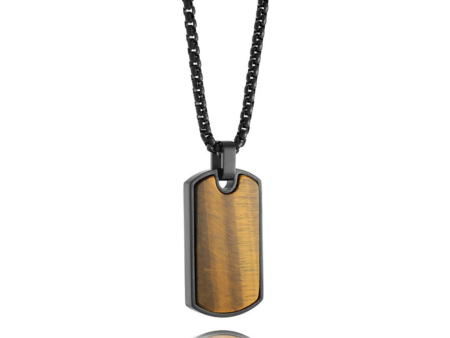 Stainless Steel IP Black Tiger s Eye Dog Tag Men s Necklace Online now