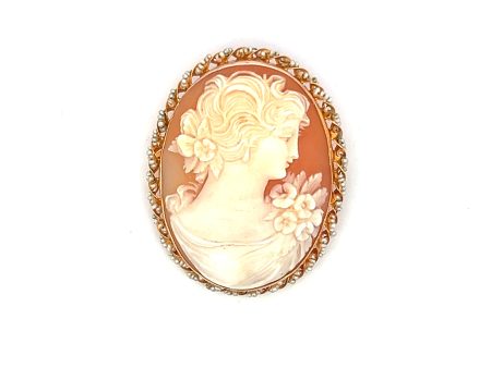 Estate 10K Yellow Gold Oval Shell Cameo Brooch Sale