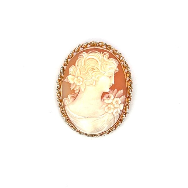 Estate 10K Yellow Gold Oval Shell Cameo Brooch Sale