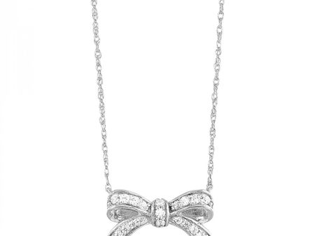 10K White Gold 0.15ctw Diamond Bow Necklace For Cheap