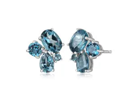 Sterling Silver Blue Topaz Cluster Stud Earrings by Samuel B. Sale