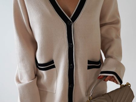 Calvin 2 Tone Over Sized Cardigan | Cream Black Online Hot Sale