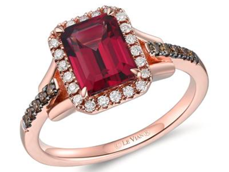 14K Rose Gold 2.05ctw Emerald Cut Rhodolite Garnet & Chocolate Diamond Halo Ring by Le Vian For Cheap