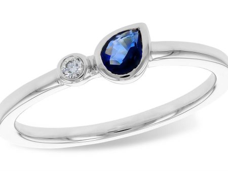 14K White Gold 0.28ctw Pear Blue Sapphire & Diamond Ring by Allison Kaufman Online Hot Sale