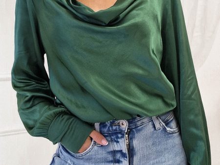 Pamela Satin Long Sleeve Top | Green Supply