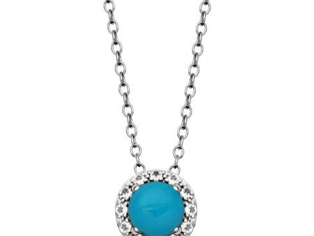 Sterling Silver Sleeping Beauty Turquoise & White Topaz Halo Necklace by Samuel B. Discount