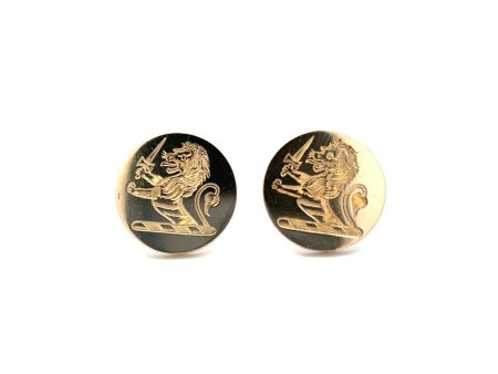 Estate 14K Yellow Gold Engraved Heraldic Lion Stud Earrings Supply