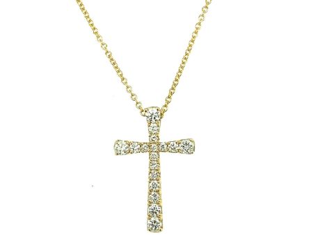 14K Yellow Gold 0.19ctw Round Diamond Cross Necklace on Sale