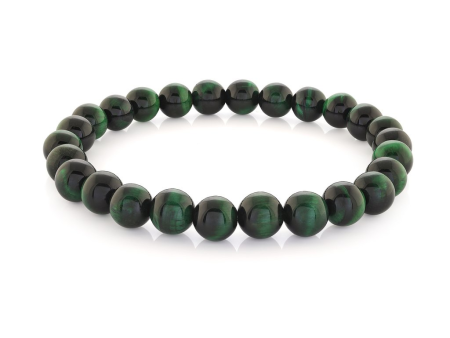 Green Tiger s Eye Bead Men s Stretch Bracelet Online