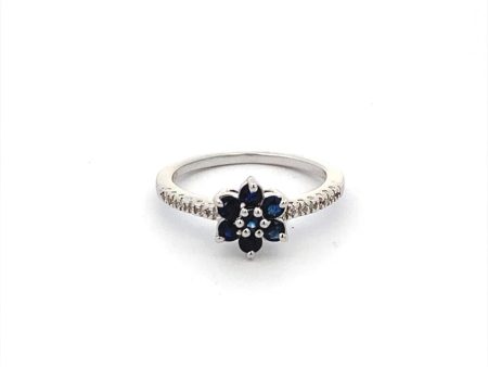 Sterling Silver 0.62ctw Diamond & Blue Sapphire Flower Ring Discount