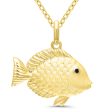 Yellow Gold Plated Black Diamond Fish Necklace Online Sale