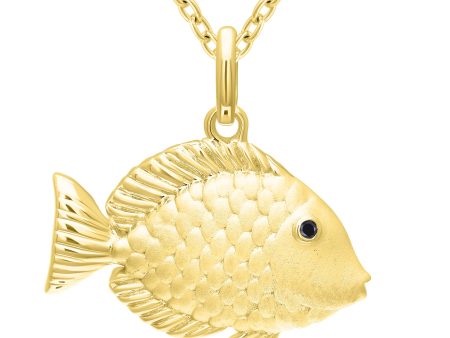 Yellow Gold Plated Black Diamond Fish Necklace Online Sale