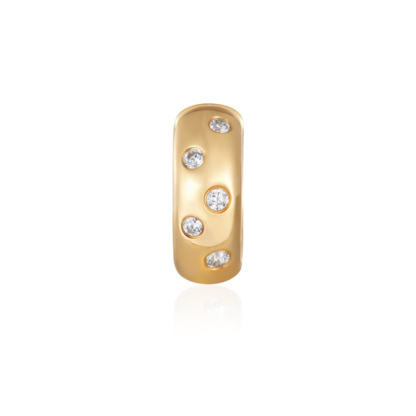 14K Yellow Gold 0.102ctw Lab Diamond Wide Huggie Hoop Earrings by Aurelie Gi Discount