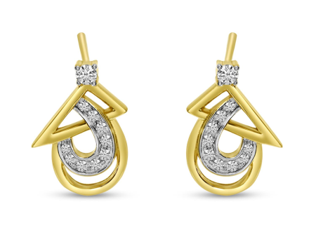 14K Two Tone Gold 0.11ctw Diamond Geometric Drop Earrings Supply