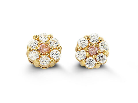 14K Yellow Gold White & Pink Cubic Zirconia Cluster Kid s Stud Earrings For Discount