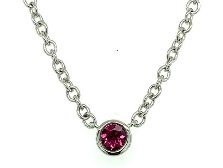 Sterling Silver Round Pink Tourmaline Solitaire Necklace Sale