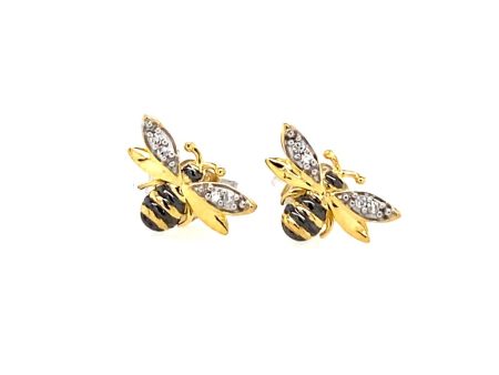 Gold Plated Diamond Bee Stud Earrings Hot on Sale