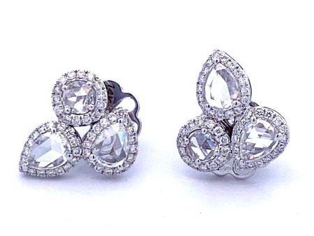 14K White Gold 1.34ctw Diamond Halo Cluster Stud Earrings For Sale