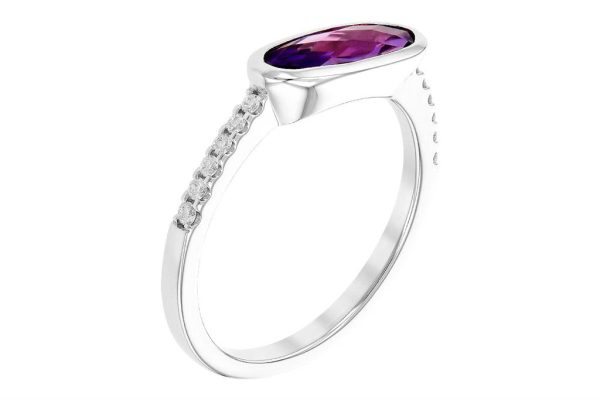 14K White Gold 1.02ctw Oval Amethyst & Diamond Ring by Allison Kaufman For Cheap