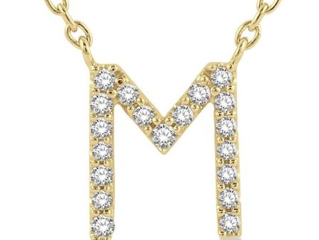 10K Yellow Gold 0.06ctw Diamond Letter  M  Necklace For Cheap