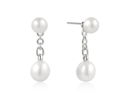 Sterling Silver Pearl Chain Drop Earrings by Ania Haie For Discount