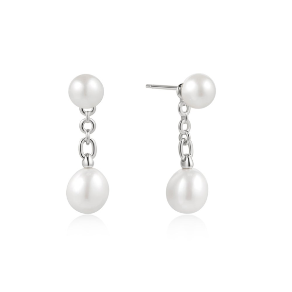 Sterling Silver Pearl Chain Drop Earrings by Ania Haie For Discount