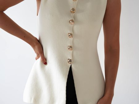 Louella Gold Button Waistcoat Top | Cream Cheap