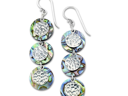 Sterling Silver Round Abalone & Hammered Disc Drop Earrings by Samuel B. Discount