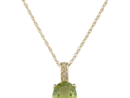 14K Yellow Gold 1.26ctw Oval Peridot & Diamond Drop Necklace on Sale