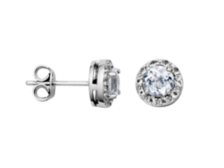 Sterling Silver White Topaz Halo Stud Earrings by Samuel B. Sale