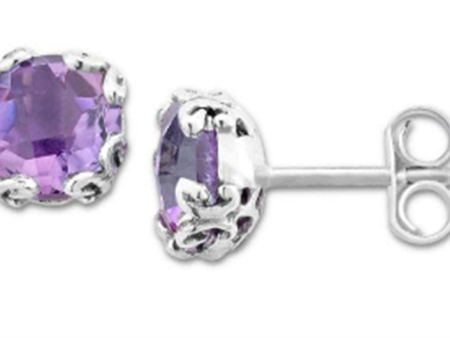 Sterling Silver Round Amethyst Stud Earrings by Samuel B. Fashion