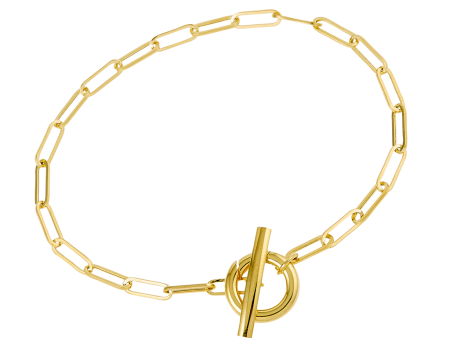 14K Yellow Gold Paperclip Chain Toggle Clasp Bracelet For Sale