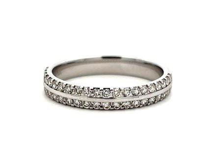 14K White Gold 0.50ctw Double Row Diamond Wedding Band For Sale