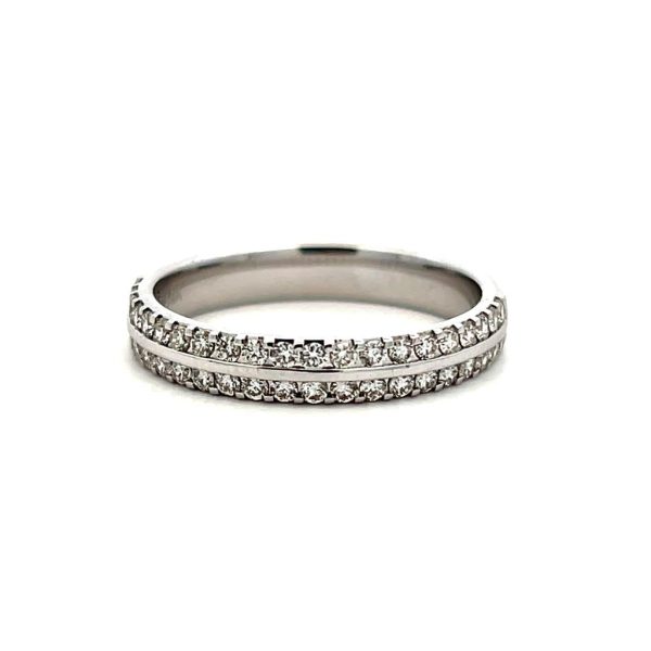 14K White Gold 0.50ctw Double Row Diamond Wedding Band For Sale