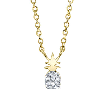 14K Yellow Gold 0.09ctw Round Diamond Cluster Pineapple Necklace by Shy Creation Cheap