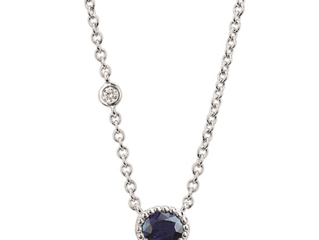 14K White Gold 0.48ctw Oval Blue Sapphire & Diamond Necklace Discount