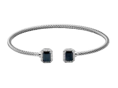 Sterling Silver Emerald Cut Black Spinel & White Topaz Cuff Bracelet by Samuel B. Online Hot Sale