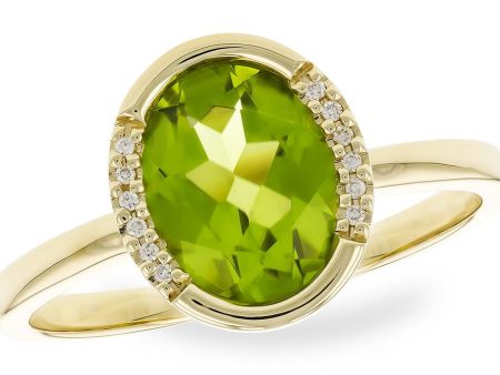 14K Yellow Gold 1.75ctw Oval Peridot & Diamond Half Halo Ring by Allison Kaufman For Discount