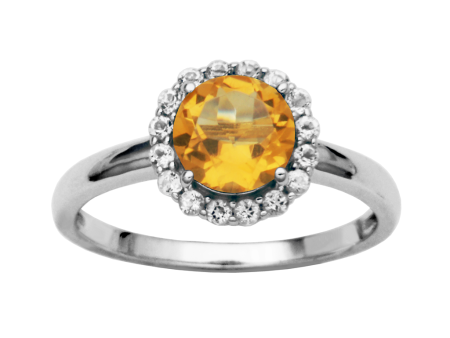 Sterling Silver Citrine & White Topaz Halo Ring by Samuel B. Cheap