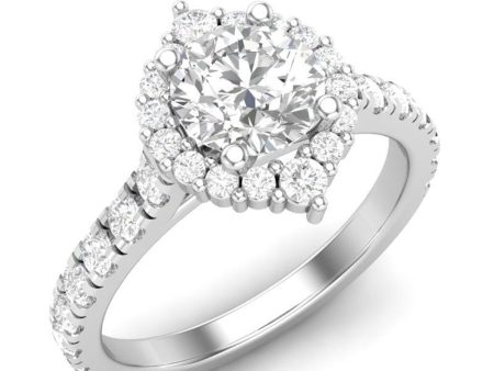 14K White Gold 0.72ctw Diamond Pointed Halo Engagement Ring Mounting Cheap