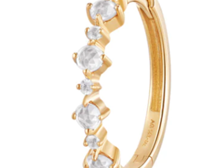 14K Yellow Gold Rose Cut White Sapphire Single Huggie Hoop Earring by Aurelie Gi For Discount