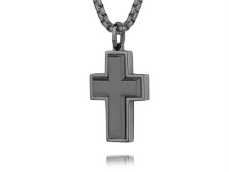 Stainless Steel IP Gunmental Cross Pendant Men s Necklace Hot on Sale